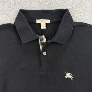 Burberry Brit Polo Shirt Mens Small S Black Motif Nova Check Classic Collar Golf